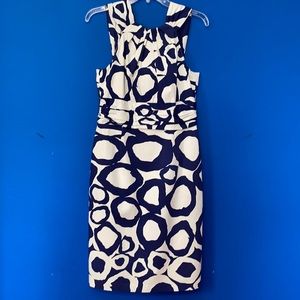 DAVID MEISTER Royal Blue & White Geometric Dress 8
